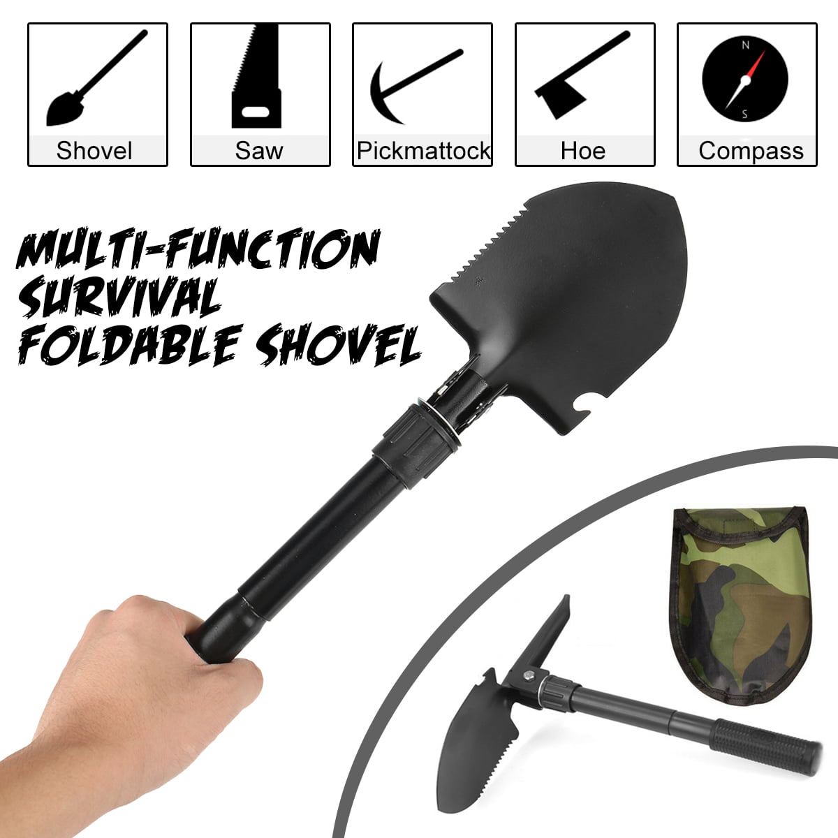Maplin Mini Folding Shovel With Compass And Pouch Camping/Hiking 