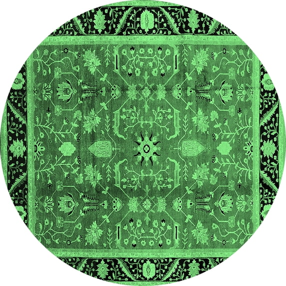 Ahgly Company Indoor Round Oriental Emerald Green Industrial Area Rugs, 4' Round