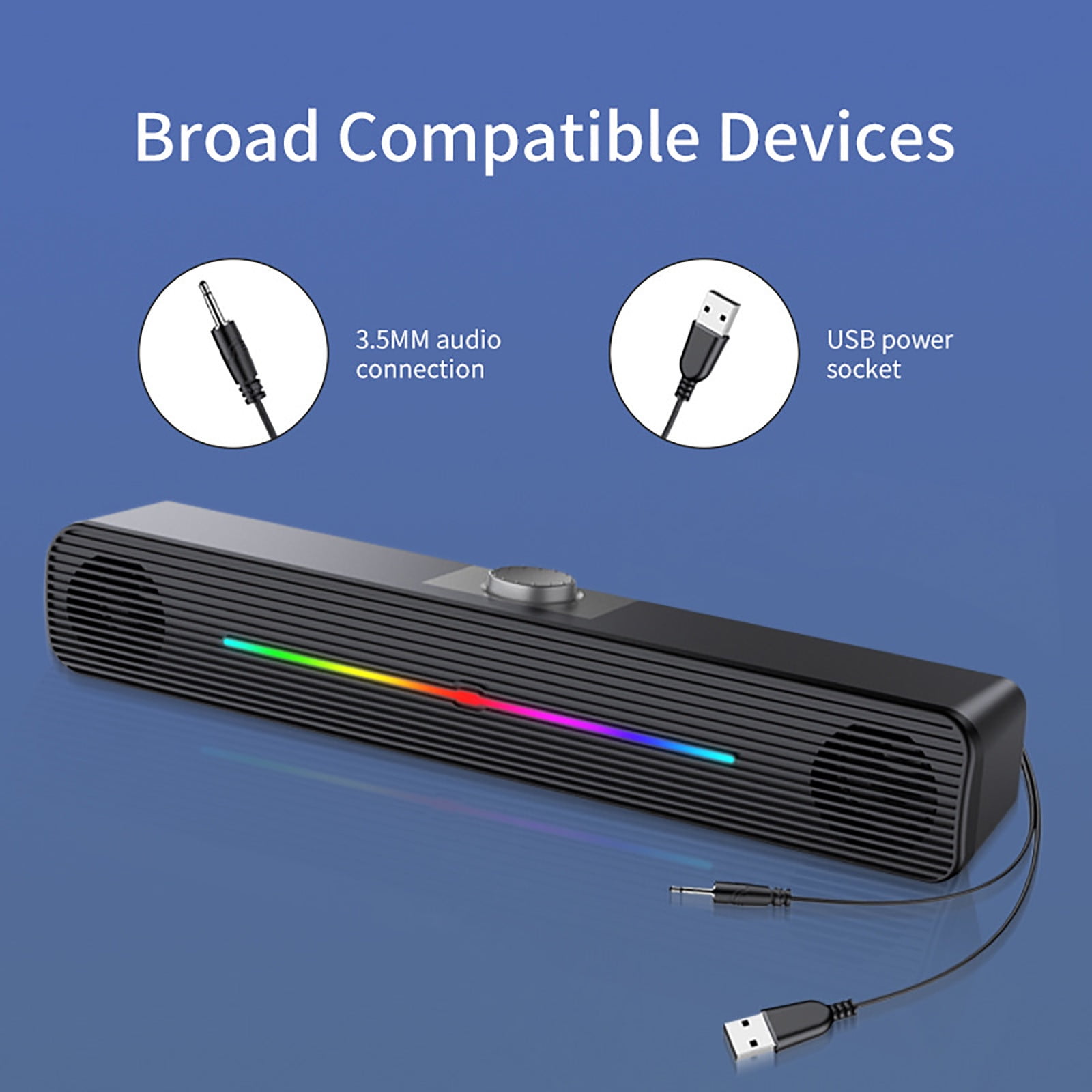 Byujiro Computer Speaker RGB PC Speaker USB Powered 3.5mm AUX Cable for PC Laptop Tablet Phone for Gaming, Music & Home Office