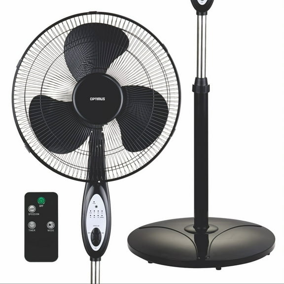 Optimus F-1872BK 18 Inch Adjustable Height Oscillating Pedestal Fan, Black
