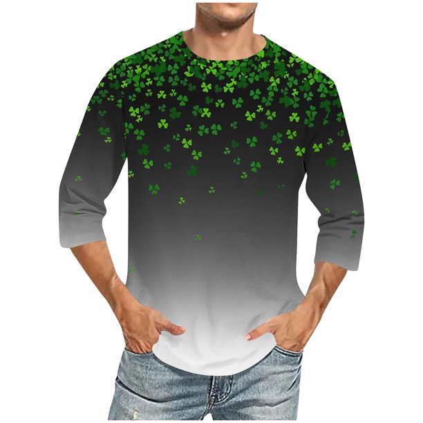 Camisetas de Manga Larga de Algodón Cuarto de Manga Cuello Redondo con Impresión Del Día de San Patricio, Moda Casual