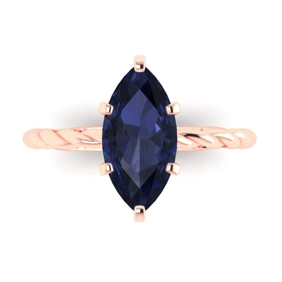 Solitaire Engagement Ring for Women - 2ct Simulated Blue Sapphire in 14K Rose Gold Promise Ring