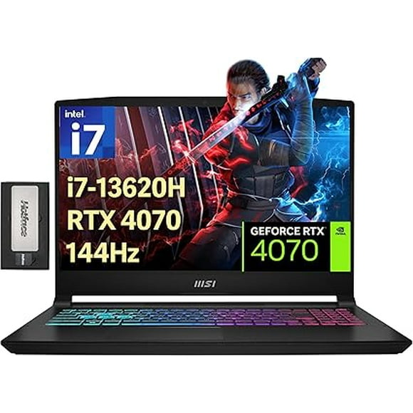 MSI Katana 15.6 Pouces 144Hz FHD Ordinateur Portable de Jeu, Intel i7-13620H, 64 Go DDR5, 2 To PCIe SSD, Clavier RGB 4 Zones, Pavé Numérique, NVIDIA GeForce RTX 4070, Windows 11 Pro, Noir, Station d'Accueil 256 Go
