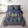 thumbnail image 2 of Homewish Steel Blue Aztec Bedding Comforter Set 7pcs for Men, Western Cactus Plant Queen Bedding Sets, Bohemian Abstract Reversible Queen Sheet Sets, Microfiber Bedroom Decor, 2 of 7
