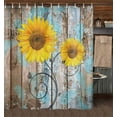 thumbnail image 2 of Farmhouse Rustic Shower Curtain, Sunflower Country Fall Autumn Floral Flower on Rural Barn Wooden Fabric Shower Curtain, Yellow Brown Black Teal Bathroom Curtains with Hooks Sets, 69x84inches\u2026, 2 of 6