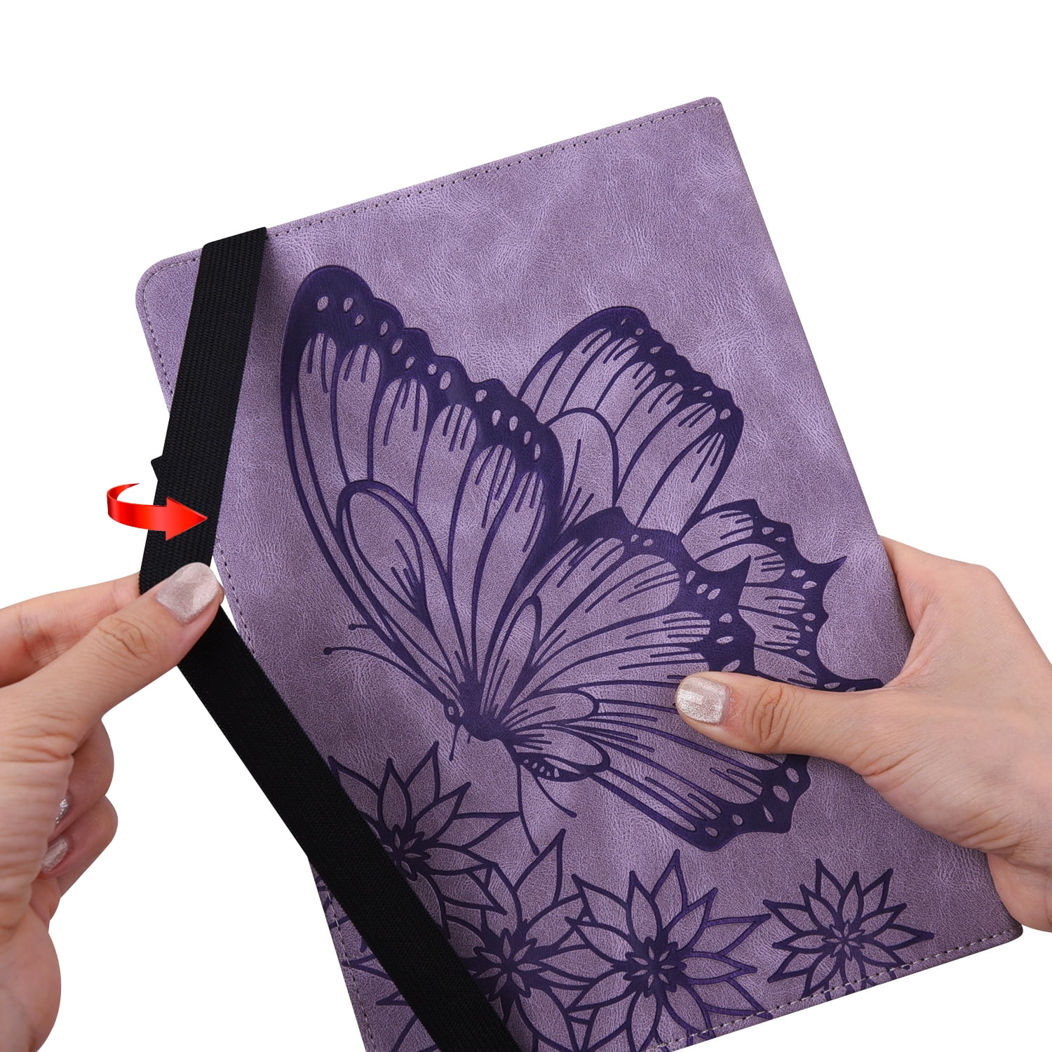 TECH CIRCLE iPad Case for iPad 10th Generation 2022, Slim Folio Stand Butterfly Embossed PU Leather Magnetic Wallet Cover with Pencil Holder & Elastic Strap for iPad 10th Generation 10.9" 2022,Purple