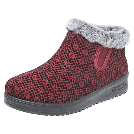 Durtebeua Winter Boots For Women Women Winter Snow Boots Keep Warm Ankle Booties Non-Slip and Waterproof Shoes Red 7