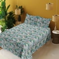 thumbnail image 2 of Ambesonne Floral Boho Fitted & Flat Sheet with Shams 4 Pcs Set, Abstract Flowers Motif, Calking, Sea Blue Jade Green, 2 of 5