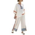 thumbnail image 2 of VBVC Women's Striped Batwing Sleeve 2 Piece Set , Beach Vacation Outfit For Women , Ladies' Wide Leg Pants Tracksuit with Pockets,White,S-5XL, 2 of 5