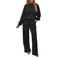 thumbnail image 2 of Lounge Sets for Women Sweatsuits 2 Piece Outfits Fall Drawstring Sweatshirt Wide Leg Sweatpants Tracksuit Black M, 2 of 9