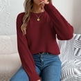 thumbnail image 4 of Weiqiqre Women Blouses Fall Long Sleeve Crew Neck Cable Knit Oversized Sweater Top Casual Pullover Trendy Outfits, 4 of 8