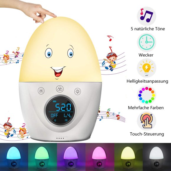 Réveil lumineux, lumière de réveil, réveil numérique pour enfants et adultes, réveil veilleuse 7 couleurs lumière, 5 musique, lampe de chevet 4 luminosité, fonction de répétition