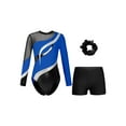 thumbnail image 3 of YiZYiF Kids Girls Shiny Rhinestones Gymnastic Outfit Long Sleeve Leotard with Shorts Hair Band Gym Suit Royal Blue&Black 12, 3 of 7