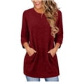 thumbnail image 2 of Otntypg Fall Tunic Tops for Women Trendy 3/4 Length Sleeve Basic Solid Color Crewneck Pullover Blouse Lightweight Cozy Long T-Shirts with Pockets, 2 of 6