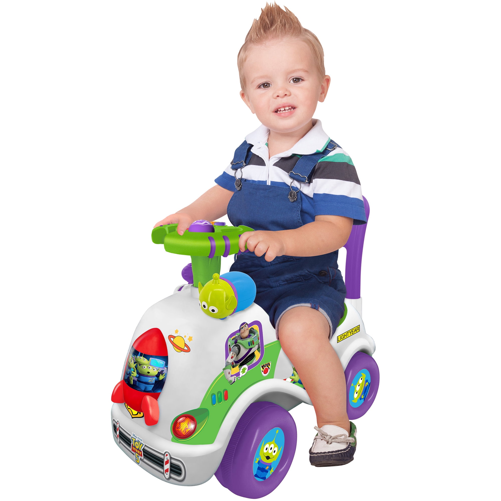 Kiddieland: Ride n' Go - Space Adventure Buzz - Disney Lights & Sounds Foot-To-Floor Vehicle, Toy Zoom Alien, Storage Seat, Handle, Toddlers 12-36mo