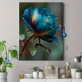 thumbnail image 4 of Blue Teal Rose with Water Drops Canvas Print, Modern Floral Painting, Home Wall Art, 4 of 8