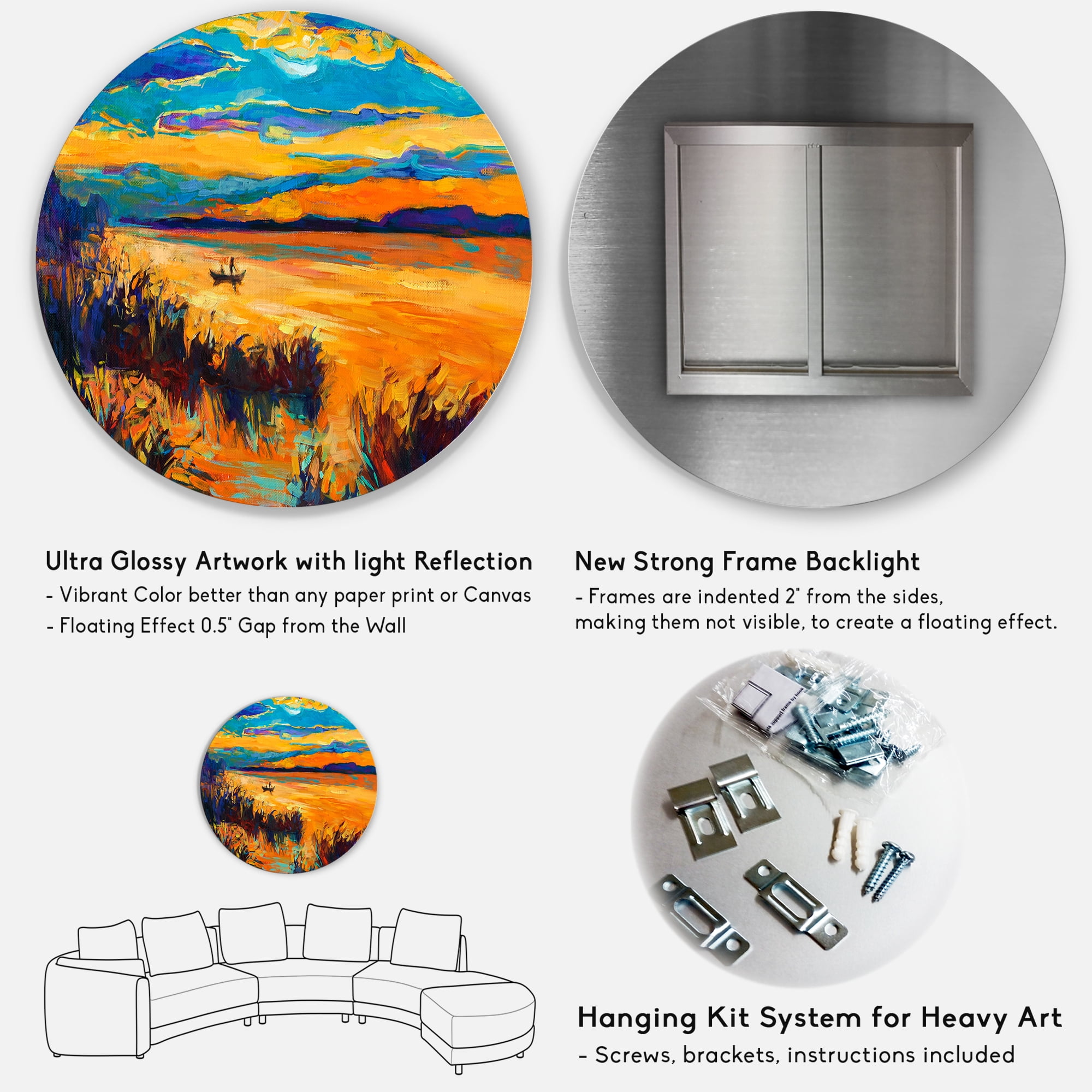Designart 'Little Boat At The Horizon Of A Lake During Evening Glow' Nautical & Coastal Circle Metal Wall Art 23x23 - Disc of 23