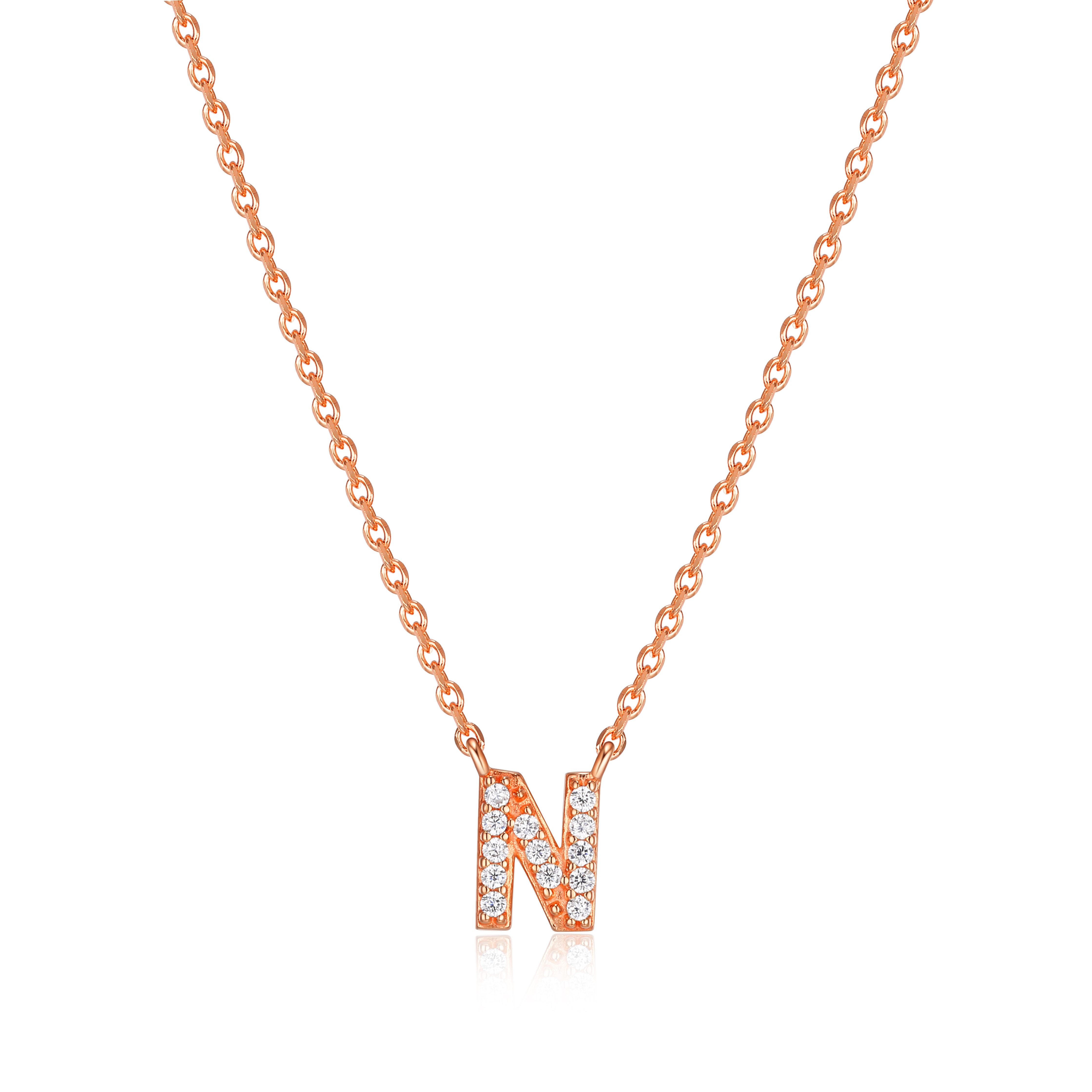 Forever Facets "N" CZ Necklace in Rose Gold over Sterling Silver, Adult Female