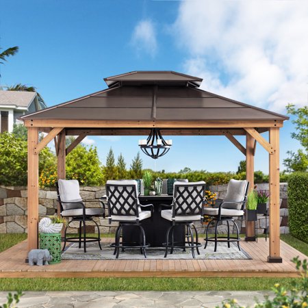 Sunjoy Missouri Collection 10 ft. x 12 ft. Cedar Framed Gazebo with Brown