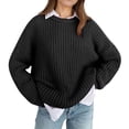 thumbnail image 5 of Wutalume Women's Fashion Long Sleeve Solid Color Round Neck Thickened Oversized Slouchy Knitted Pullover Sweater, Cozy Winter Warm Casual Loose Fit Tops for Daily Wear,Black L, 5 of 8