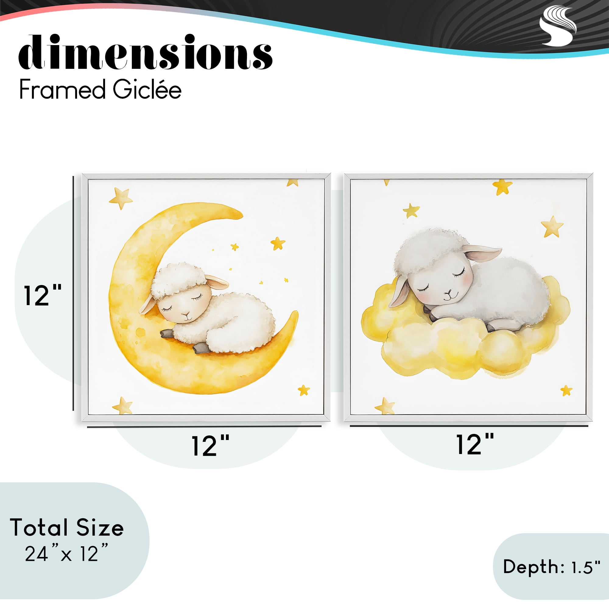Stupell Industries Sleeping Sheep Cloud and Moon 2 Piece White Framed Giclee Art Set, design by LSR Design Studio
