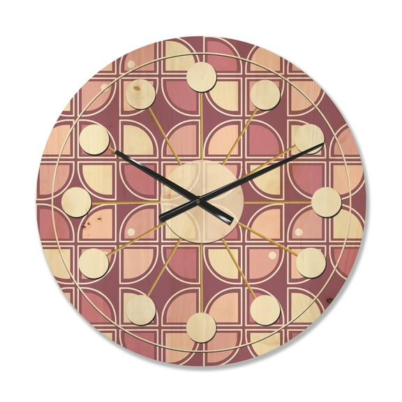 Designart 'Purple Pink Desing Retro Pattern' Mid-Century Modern Wood Wall Clock