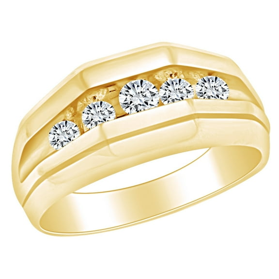 AFFY 0.51 Carat(Cttw) Round White Natural Diamond Five Stone Men's Fashion Wedding Band Ring In 14k Solid Yellow Gold Ring Size-9