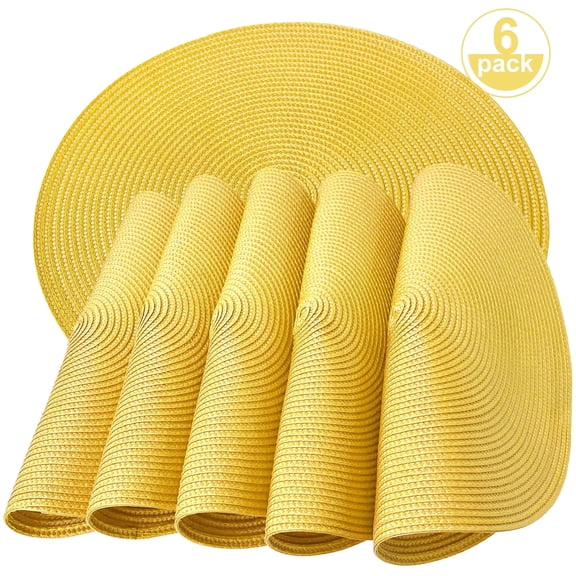 Sortora Placemats Set of 6, Yellow Woven Kitchen Table Mats for Dining Tables, Heat Resistant, Water Resistant