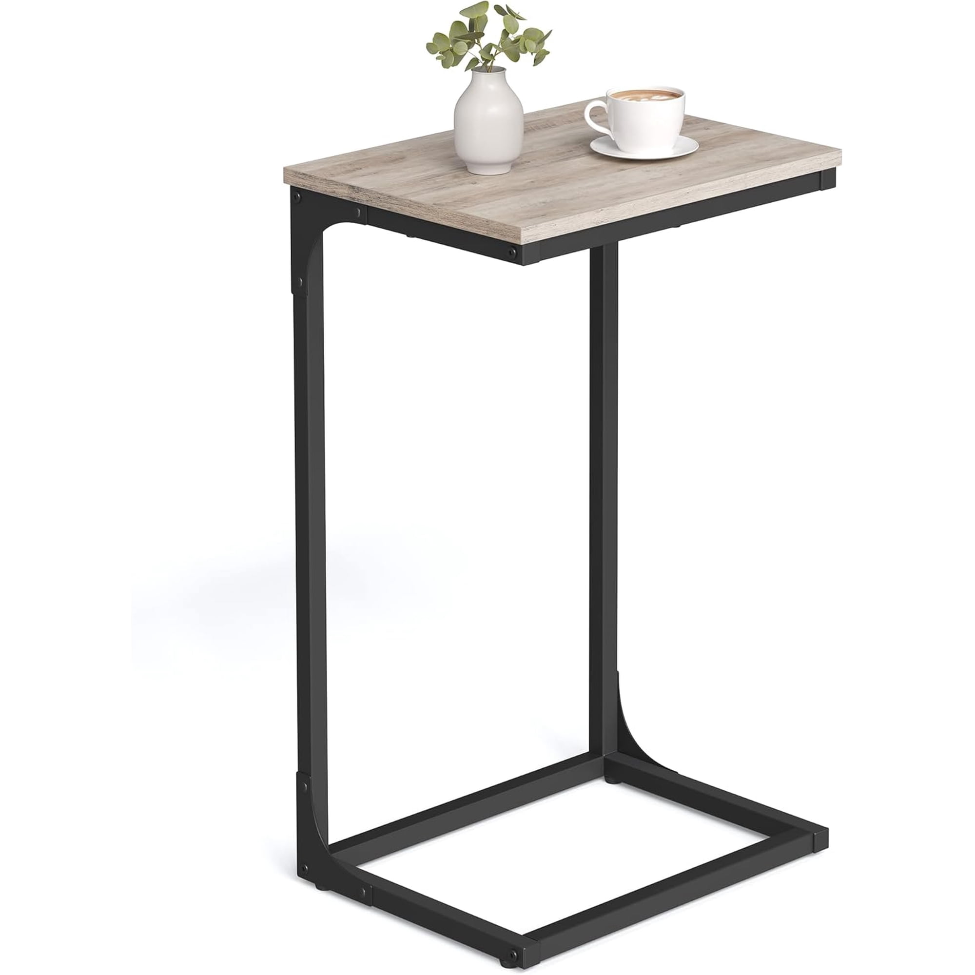 C-Shaped End Table Couch Side Table for Sofa with Metal Frame