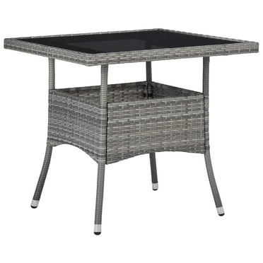 vidaXL Outdoor Dining Table Garden Porch Patio Table with Glass Top PE Rattan