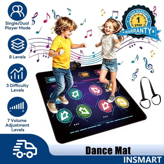 INSMART Kids Dance Mat , 8 Modes Dual LED Light Music Pad for 2 Players, Dance Mat for Kids ages 3-12 Music Toy Gift