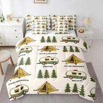 Erosebridal Rustic Camp Bedding Sets Twin Size, Happy Camping Comforter Sets with Sheets, RV Truck Decor, Reversible 7pcs