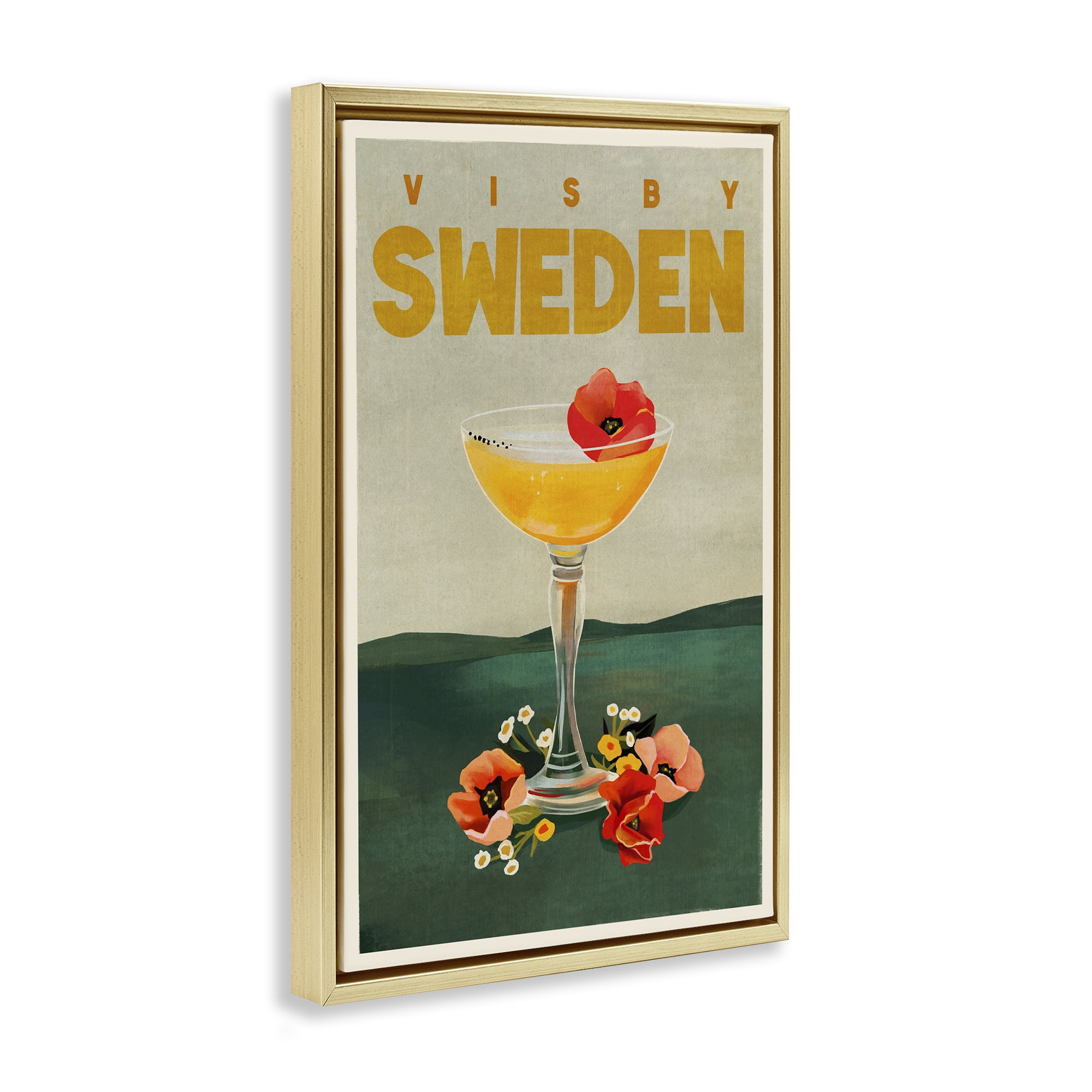 Stupell Industries Visby Sweden Cocktail Food & Beverage Painting Gold Floater Framed Canvas Art Print Wall Art, 21 x 31