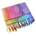 thumbnail image 2 of PINQI Women's Colorful Ethnic Print Tassel Scarf Soft Satin Folk Custom Print Warm Winter Shawl Wrap Lightweight Tassel Boho Style Scarf Versatile Large Square Headscarf, 2 of 5