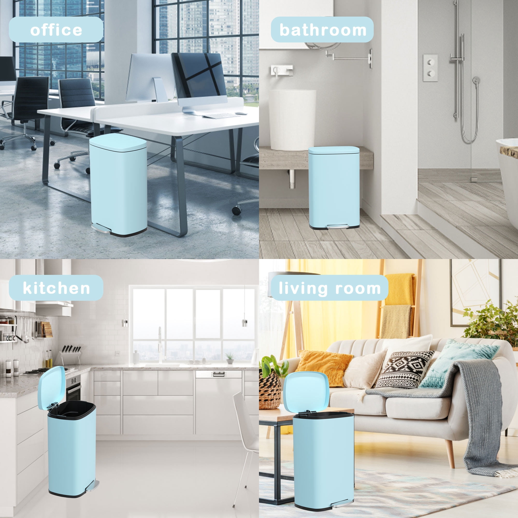 CL.HPAHKL 13 Gallon (50L)Trash Can ,Kitchen Trash Can, Stainless Steel with Lid, Foot Pedal and Inner Bucket, Fingerprint-Resistant Soft Close Lid Garbage Can, Pedal Rubbish Bin for Home Office