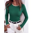 thumbnail image 6 of PRETTYGARDEN Women's Long Sleeve Ribbed Knit Pullover Sweaters | Contrast Trim, Going Out Tops, Soft Stretch Fabric, Slim Fitted, Scallop Edge, Casual Fall Outfits, Layering Winter Clothing, 6 of 9