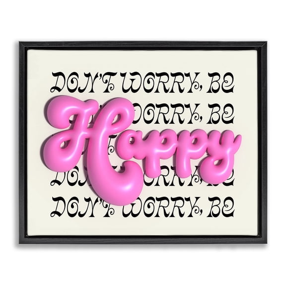 Stupell Industries Eclectic Bubble Letters Happy Black Floating Frame Canvas Art, 21 x 17, by Victoria Barnes