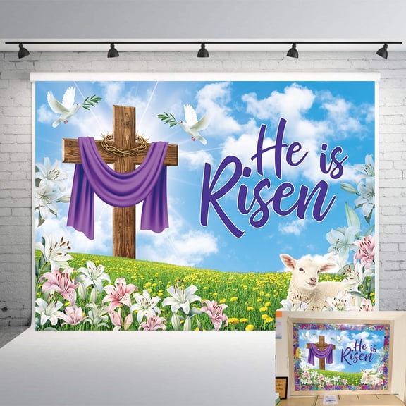 7x5FT Easter Backdrop He is Risen Backdrop Church Backdrop Spring Easter Party Supplies Jesus Spring Party Decorations for Church Sunday School Religious Photo Booth Decor Vinyl