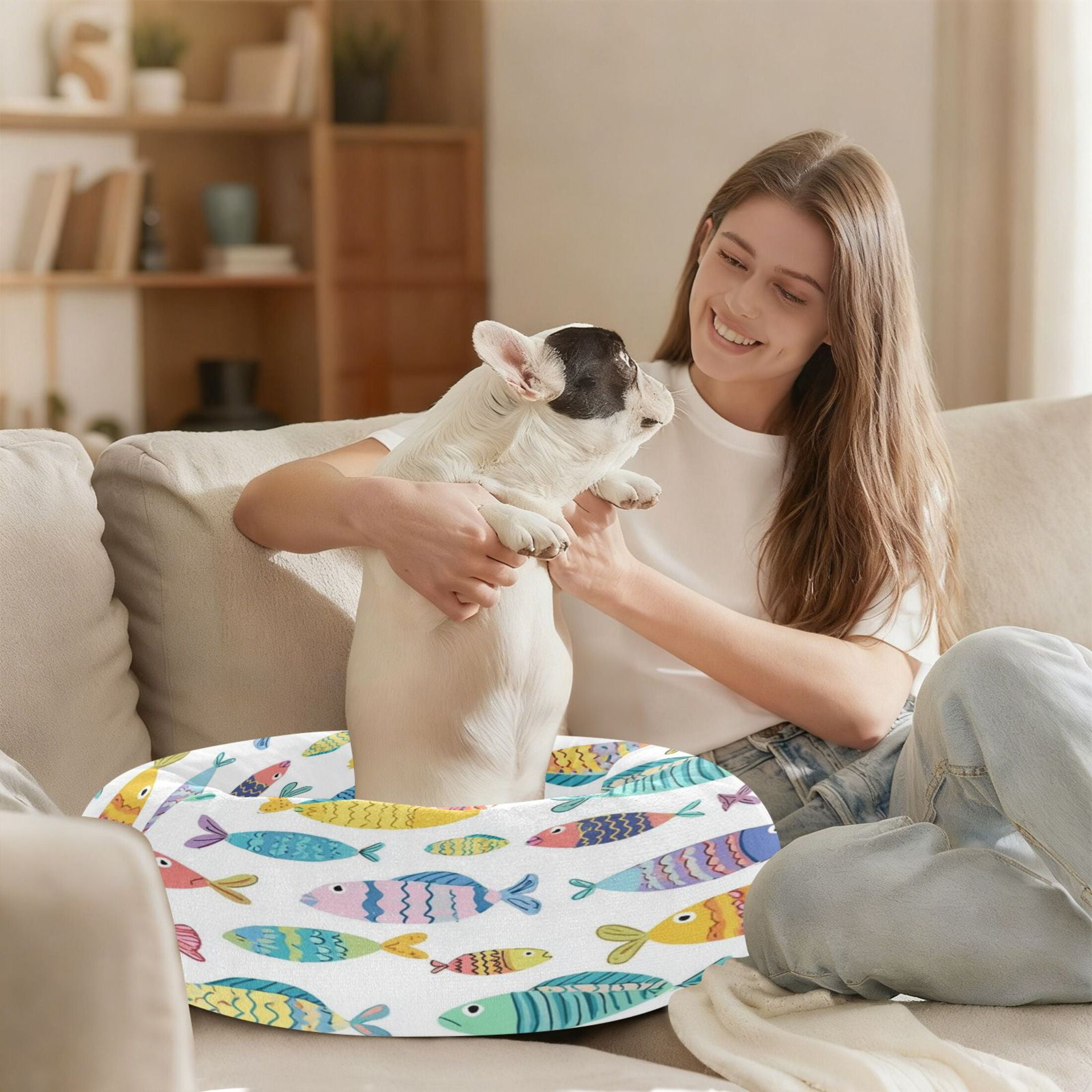 Iauyy Pet Couch Donut Cat Bed for Indoor Cats/Small Dogs Washable & Machine with Non-slip Bottom Calming Cat Furniture, Warm and Lovely Atmosphere (XS)