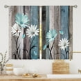 thumbnail image 3 of Teal Farmhouse Daisy Kitchen Curtains Wooden Flower Small Short Cafe Window Curtains Rustic Floral Butterfly Country Bathroom Window Drapes Treatment Tier Curtains 2 Panels (26x36 Inch), 3 of 6