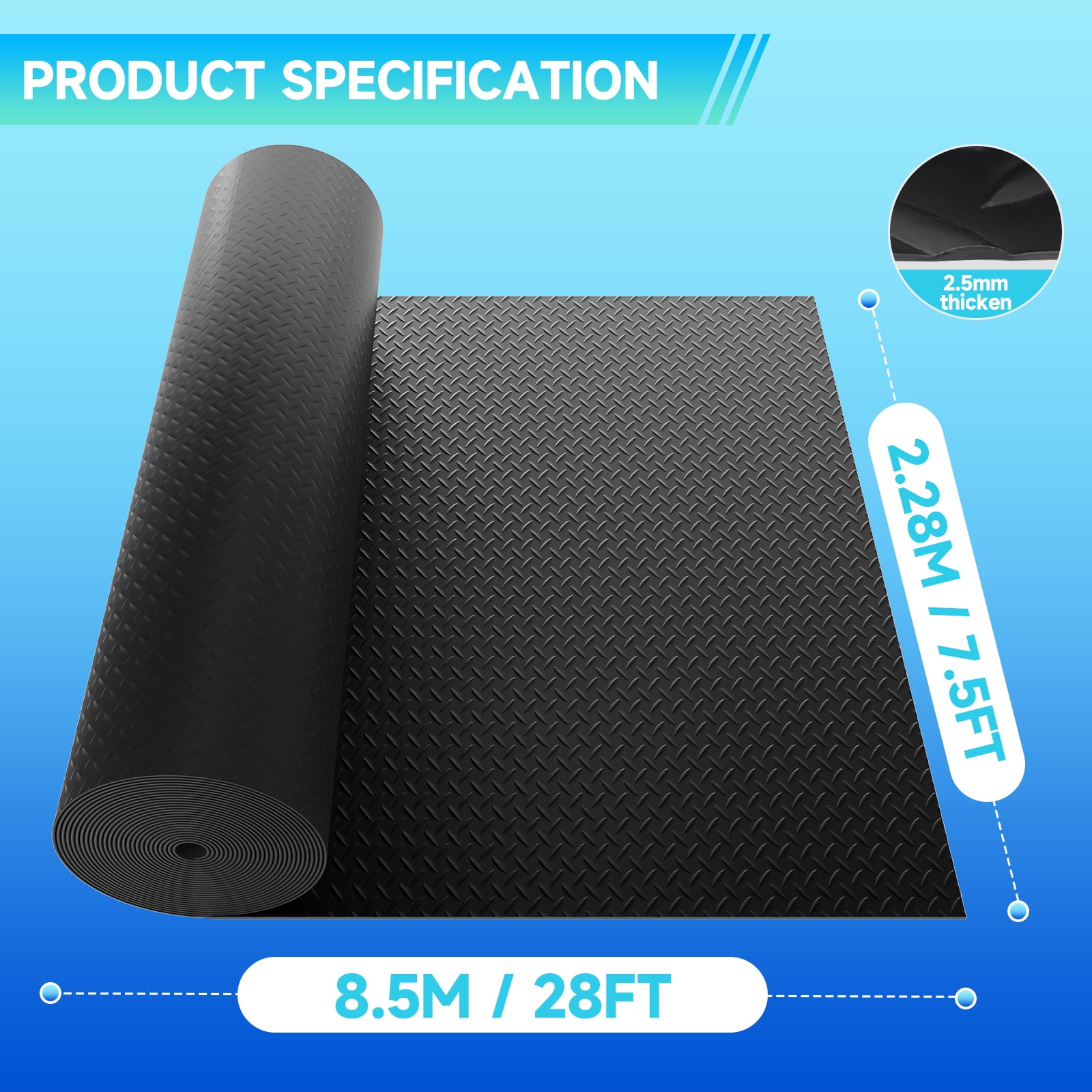 7.5 x 28 FT Garage Floor Mat, Thickened Diamond Plate PVC Garage Mats Flooring Roll for Under Car, Garage Car Parking Mats for Compact SUVS, Sports Car
