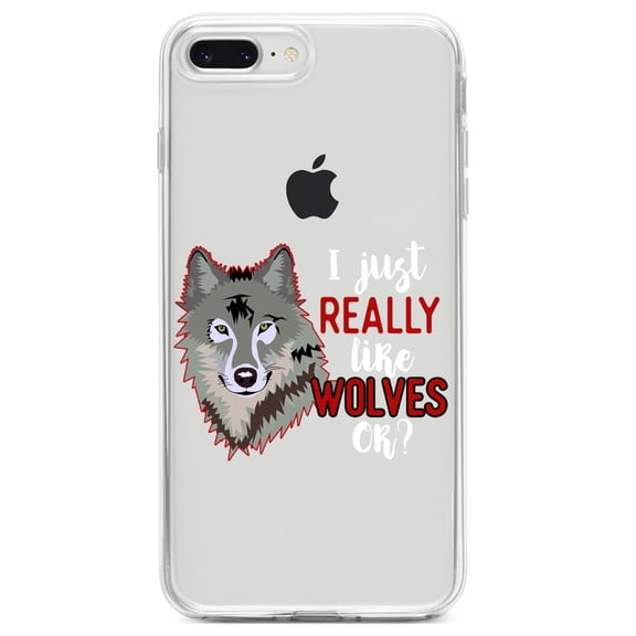 DistinctInk Clear Shockproof Hybrid Case for iPhone 7 PLUS / 8 PLUS (5.5" Screen) TPU Bumper Acrylic Back Tempered Glass Screen Protector - I Just Really Like Wolves OK?