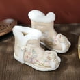 thumbnail image 5 of huajiao 1 Pair Girls Hanfu Shoes Chinese Embroidered Flower Flat Retro Ethnic Slope- Heel Shoes Vintage Floral Silk Shoes, 5 of 6