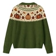 thumbnail image 3 of Huowey Women Halloween Cardigan Sweaters Pumpkin Pattern Knit Button Up Cardigans Long Sleeve Crew Neck Stylish Festival Coats,Army Green,XXXL, 3 of 4