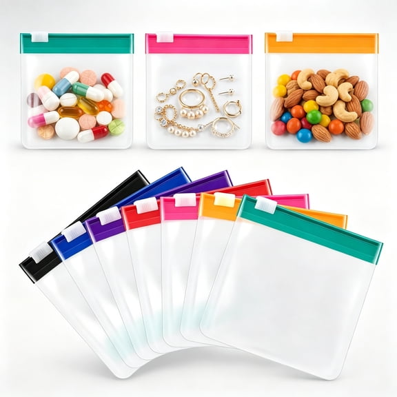 Self Sealing Medicine Bags,Self sealing zipper medicine bags,7 Colour-Coded Sliding Lock Bags, Reusable, Waterproof, 2.95*2.79in, with Sticky Labels