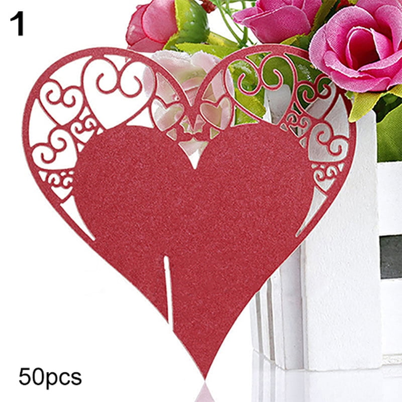 50x Love Heart Name Place Cards For Wedding Party Table Wine Glass Decoration 