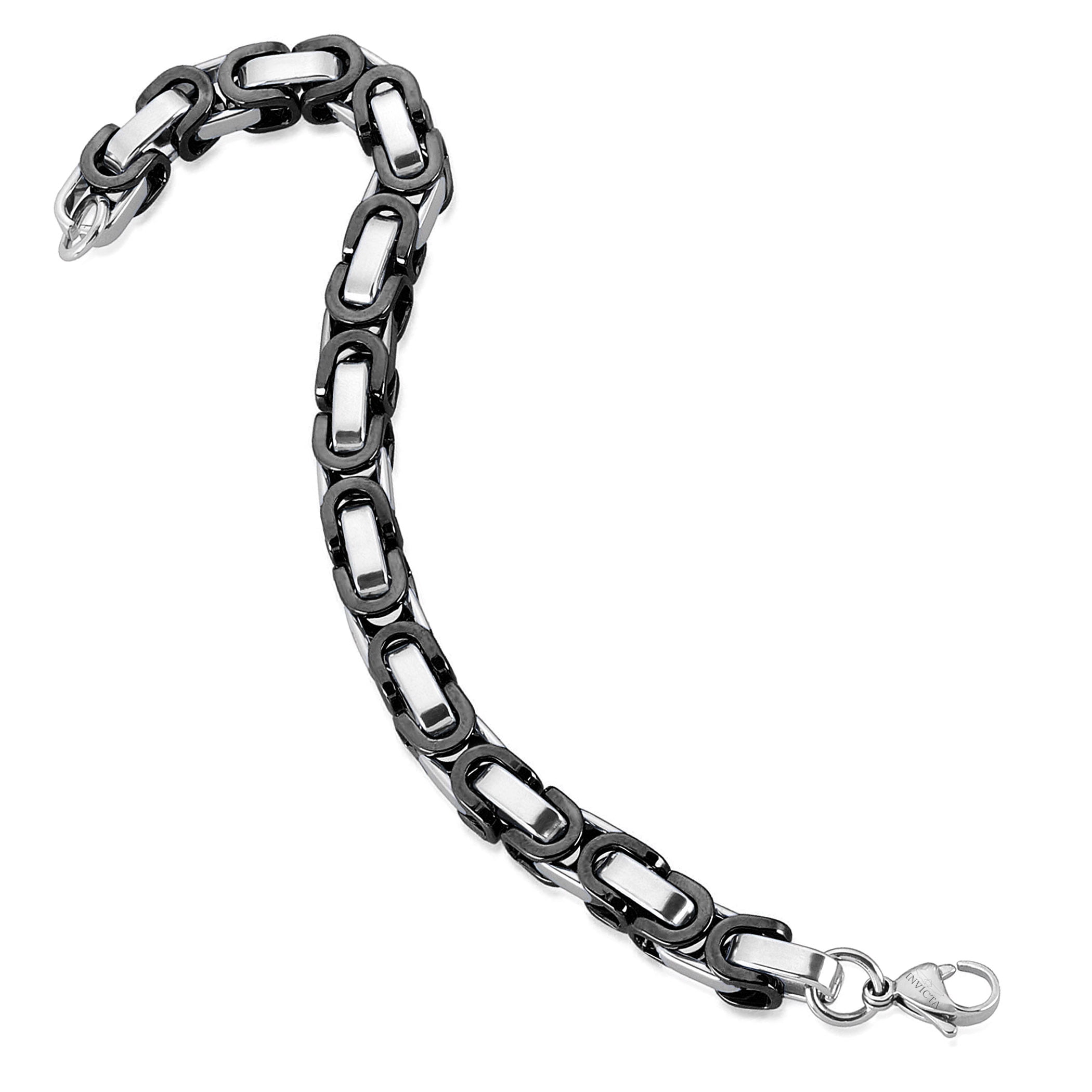 Invicta Jewelry Men's Byzantine Chain Black Two Tone Steel Bracelet (8mm) - 8.75"