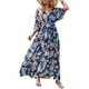 thumbnail image 4 of SAYOO Vestido de playa de impresión de Flores femeninas de verano Bohemia lado del vestido de Bohemia 3/4 manga elegante envuelto v collar SAYOO moda, 4 of 6