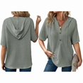 thumbnail image 3 of Blusas de Verano para Mujer, de Punto Gofre, de Corta, con Cordón, Sudaderas con Botones y Cuello en V, Blusas Informales, Camisas. Verde L, 3 of 9