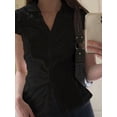 thumbnail image 4 of Women Y2K Lapel Cap‑Sleeve Crop Blouse, Ruched‑Front Tie‑Back Slim‑Fit Button‑Down Going‑Out Tops, 4 of 17